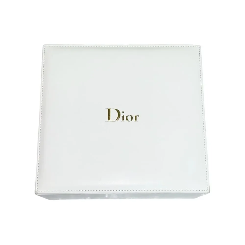 Dior Faux Leather Satin Lined Hinged White/Gold Jewelry Storage Display Gift Box